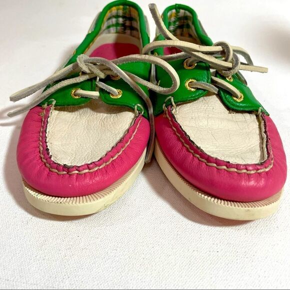 Preppy Sperry Topsiders Loafers in Pink Green and White size 6M - Picture 1 of 7